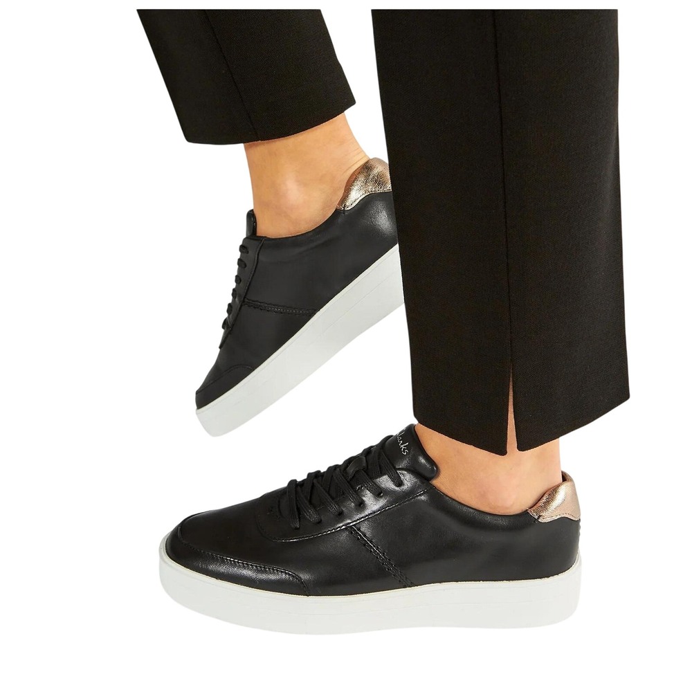 Clarks Hero Walk Sneakers Womens 7.5 Black Leather Lace Platform Heel Minimalist
